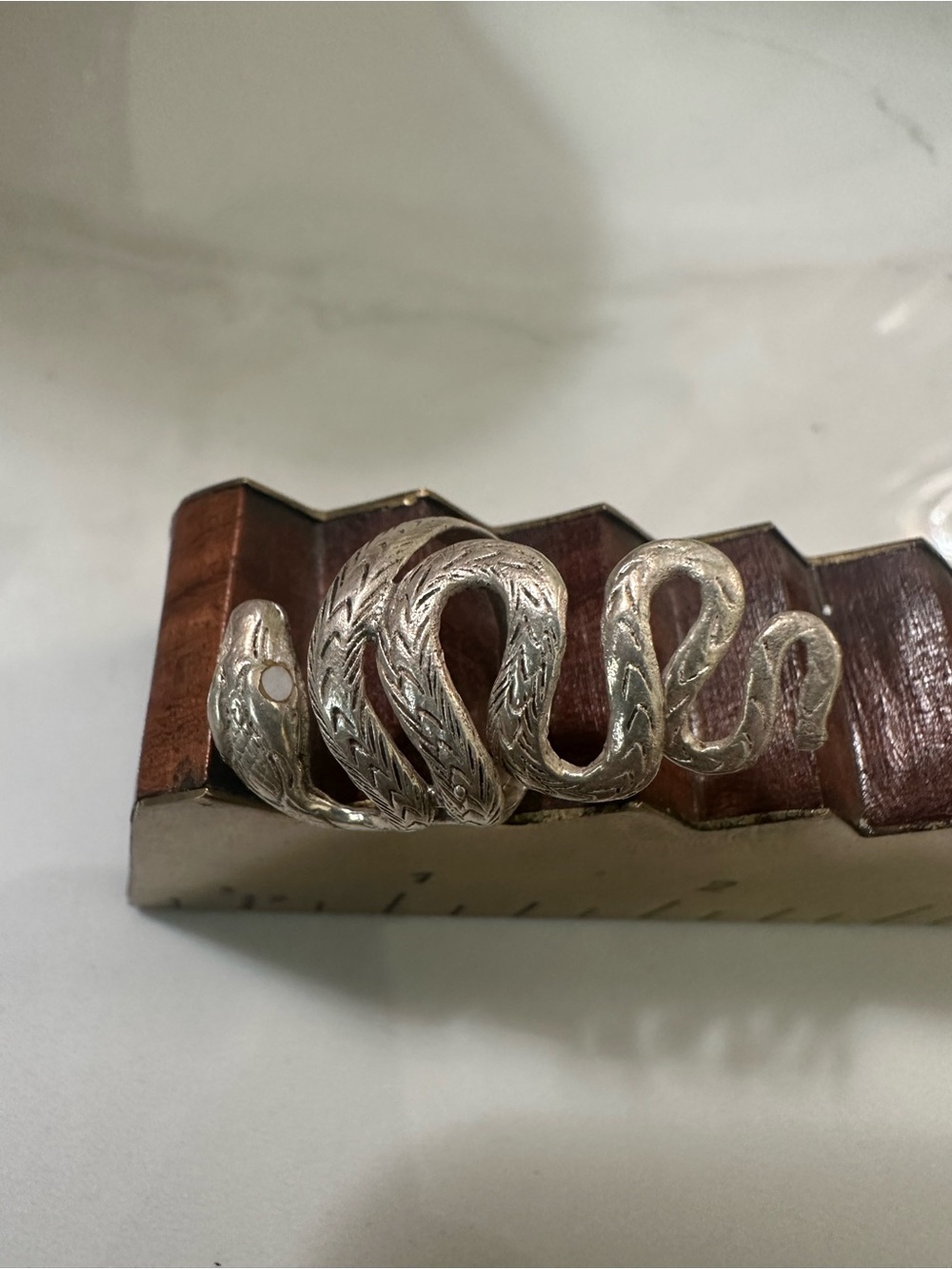 Silver Snake Wrap Ring  stone eyes - Textured Serpent Design